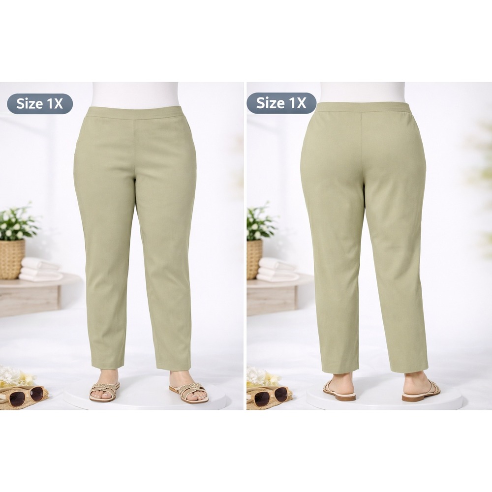 Denim‎ & Co Sage Green Elastic Waist Straight Leg Ankle Pants 1X Plus Size